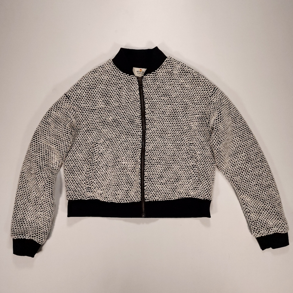 Marine Layer Birdseye Bomber in Black/White Contrast Womens S Cotten Blend GUC!